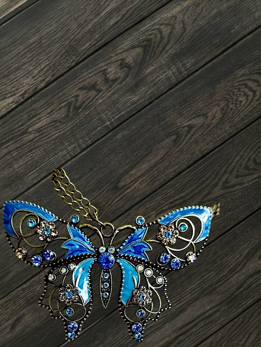 Detailed Blue Butterfly Pendant Necklace
